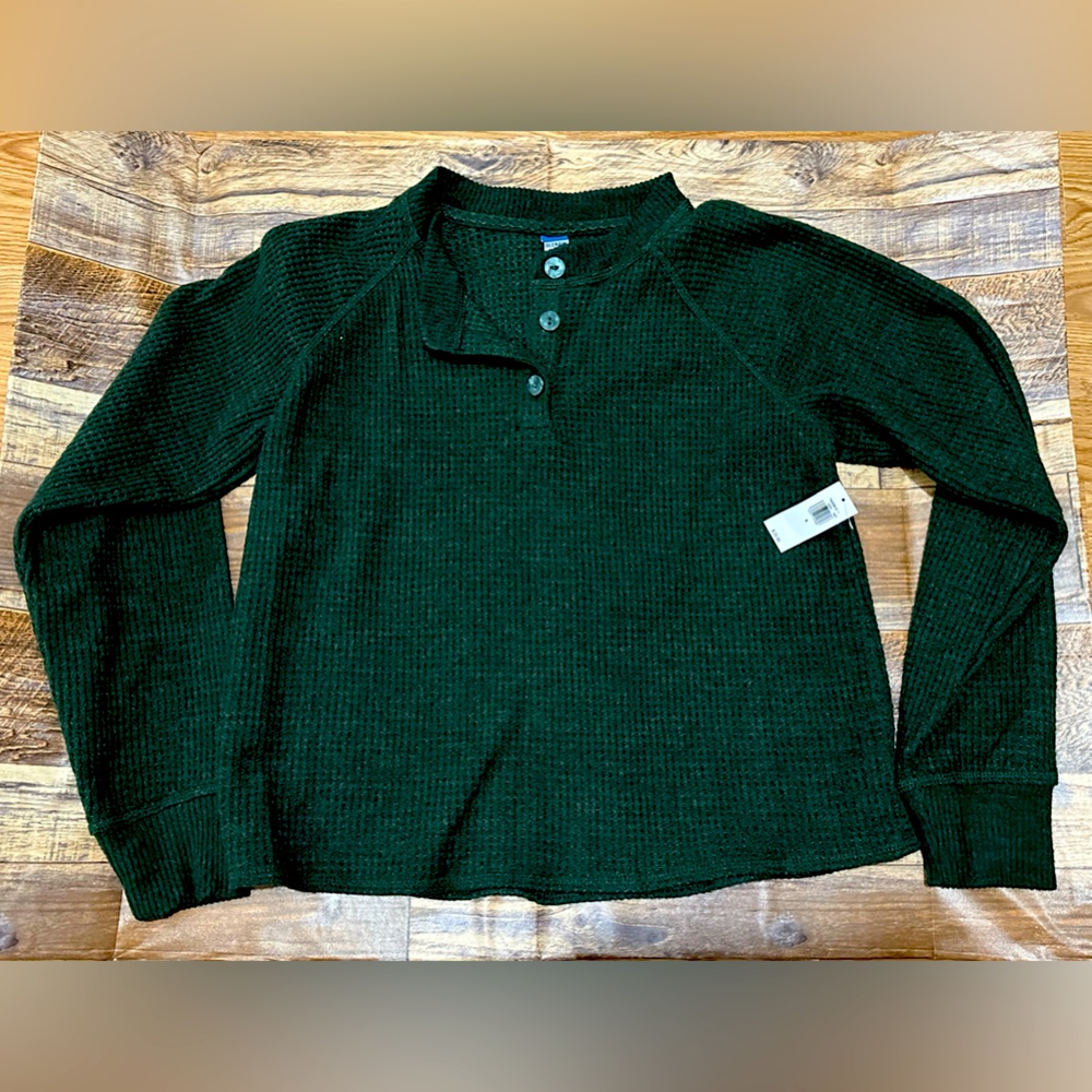 Old Navy Green Long Sleeve Waffle Knit Top